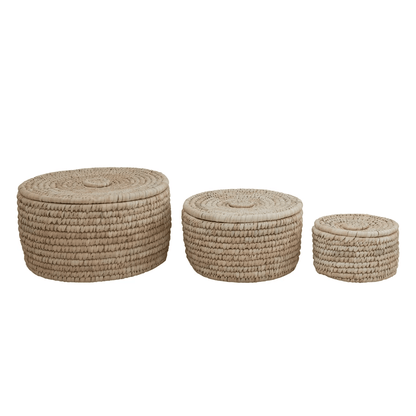 Handwoven Storage Baskets with Lids - Set of 3
