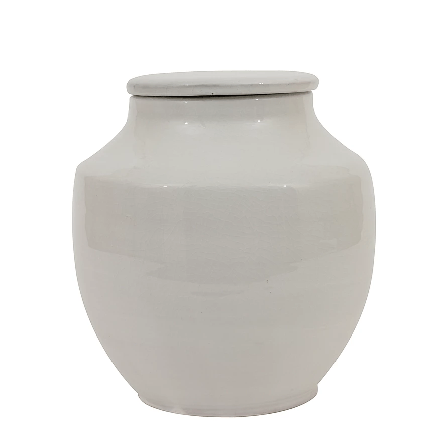Terracotta Cachepot Jar in White Glaze - Short