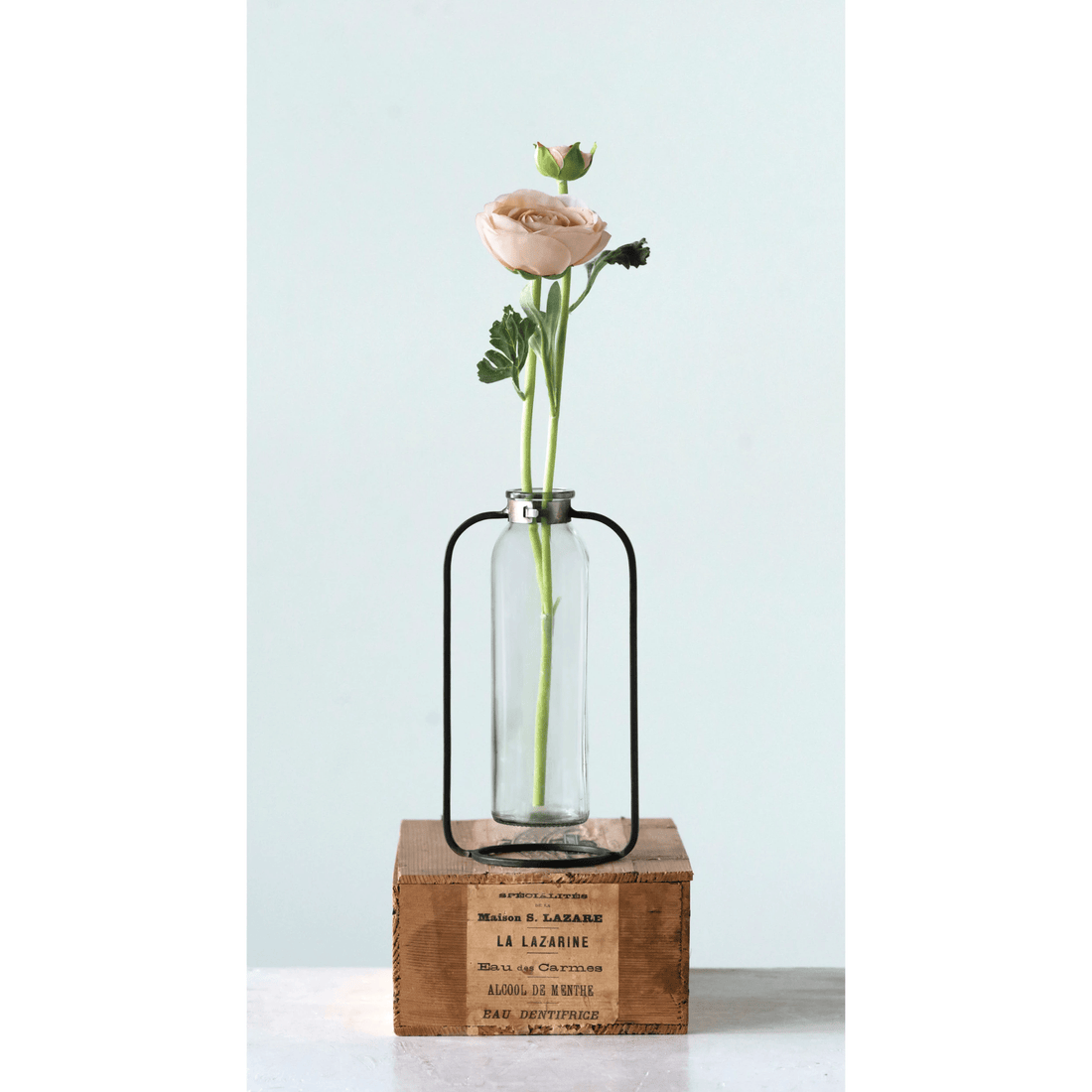 Glass Bud Vase in Metal Stand
