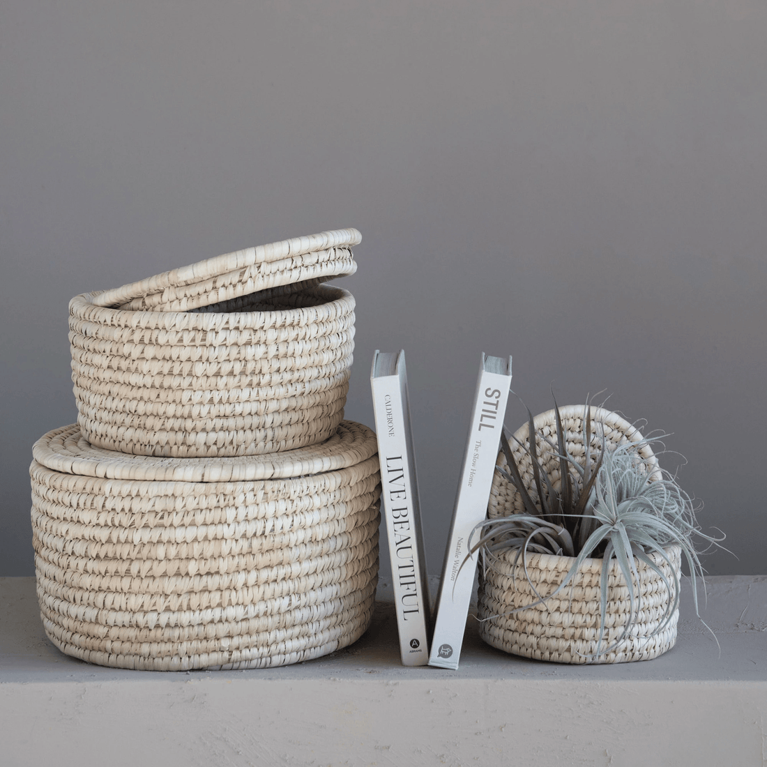 Handwoven Storage Baskets with Lids - Set of 3
