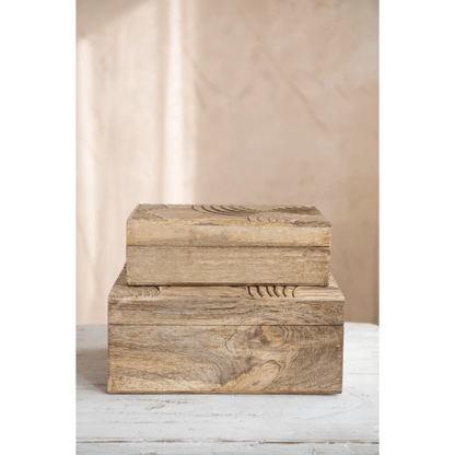 Handcarved Mango Wood Storage Boxes - Set of 2