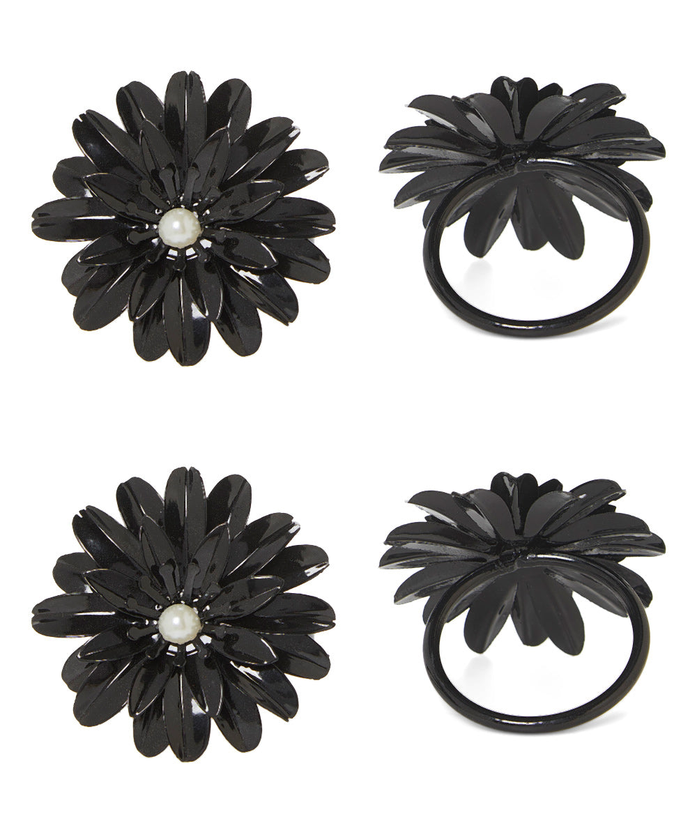 Set of 4 Black Floral Napkin Rings