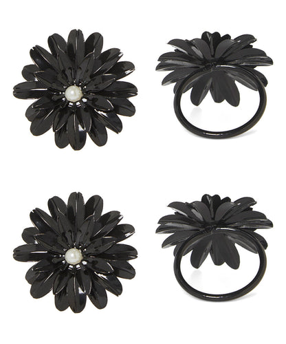 Set of 4 Black Floral Napkin Rings