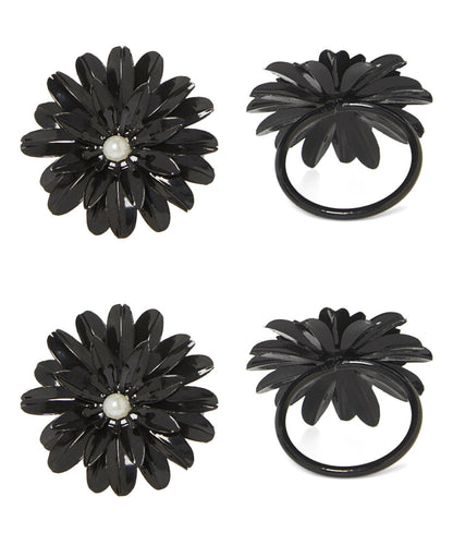 Set of 4 Black Floral Napkin Rings