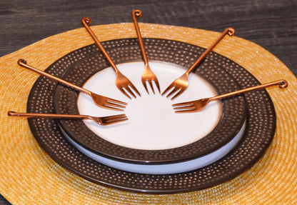 Vibhsa Copper Finish Appetizer Forks - Set of 6