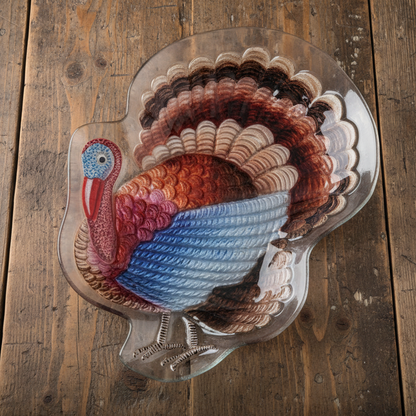 Fused Glass Turkey Platter with Hand-Painted Details