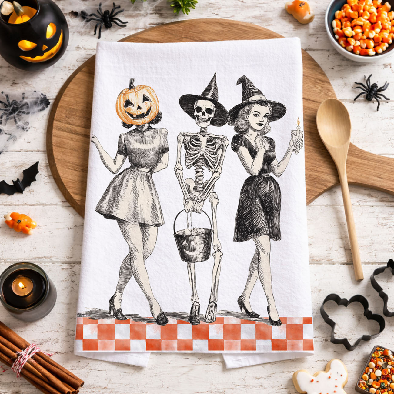 Vintage Trio Halloween Kitchen Towel