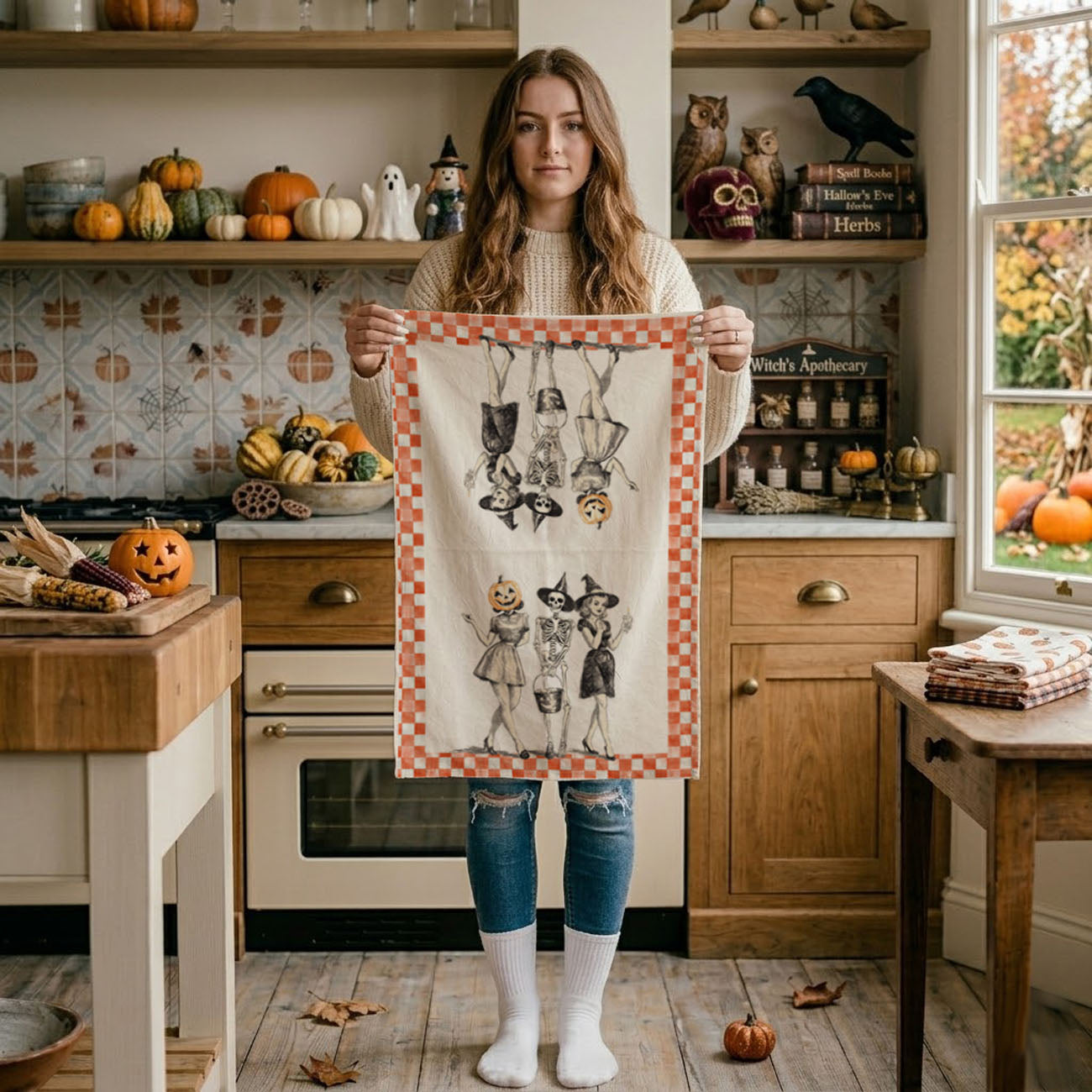 Vintage Trio Halloween Kitchen Towel