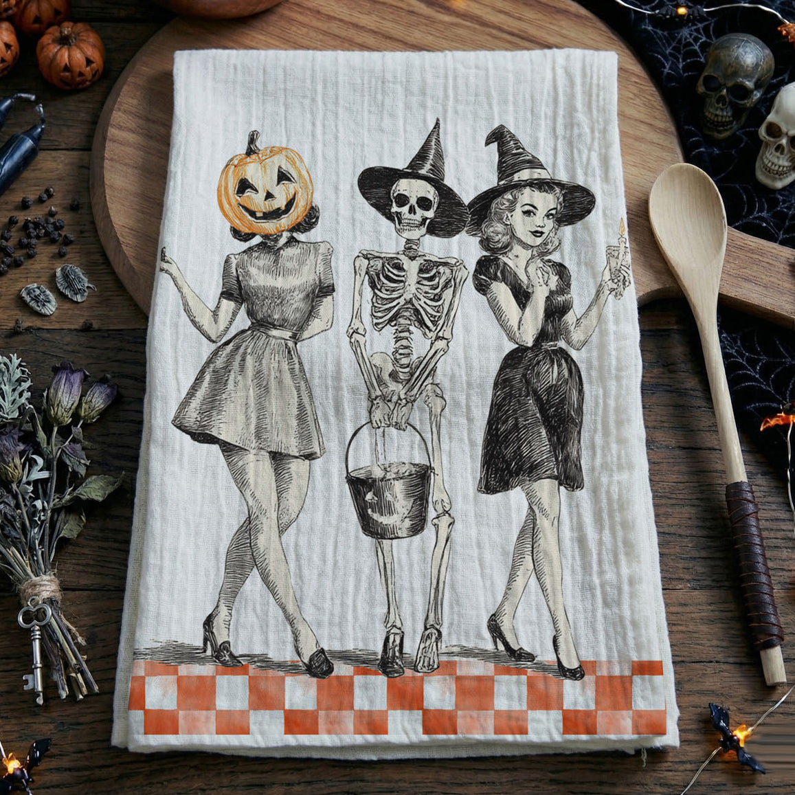 Vintage Trio Halloween Kitchen Towel