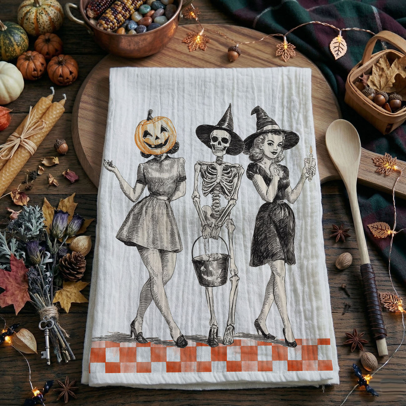 Vintage Trio Halloween Kitchen Towel