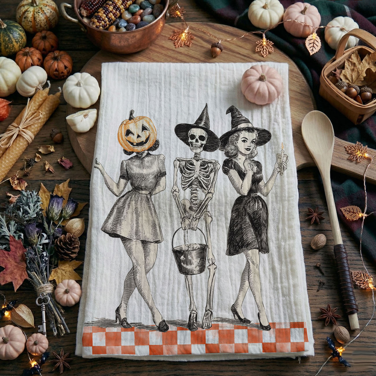Vintage Trio Halloween Kitchen Towel