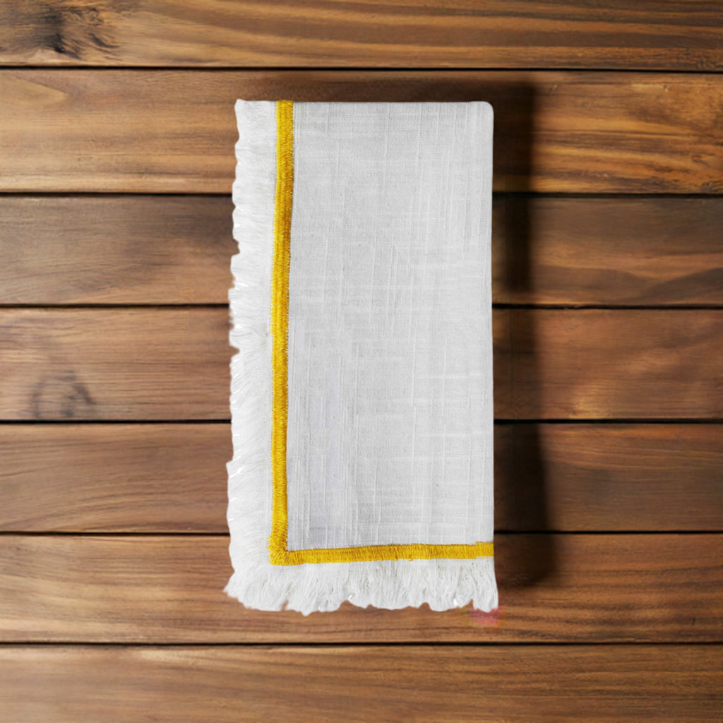 Set of 4 Cloth Napkins with Yellow Embroidery