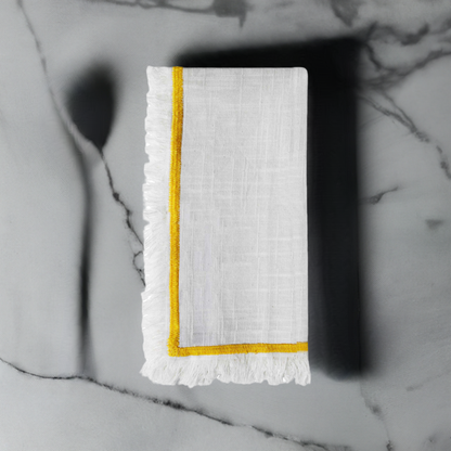 Set of 4 Cloth Napkins with Yellow Embroidery