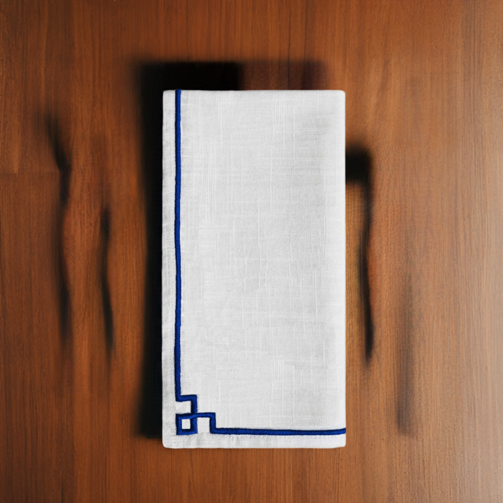 Set of 4 Cloth Napkins with Blue Embroidery