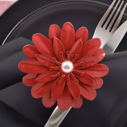 set of 4 Red Floral Napkin Rings