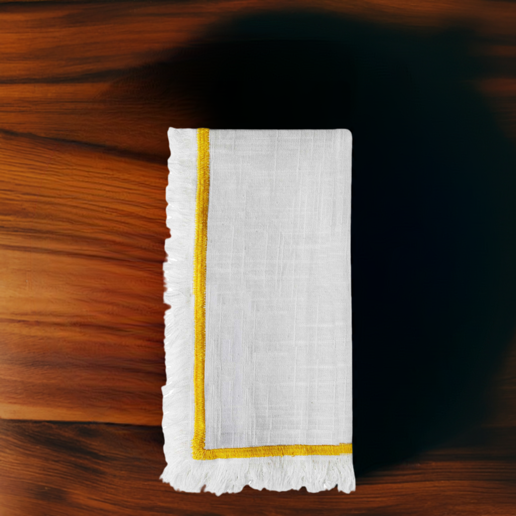 Set of 4 Cloth Napkins with Yellow Embroidery