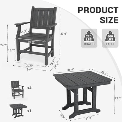 Corex HDPE Outdoor Dining Sets - 5 Piece, Gray or Black