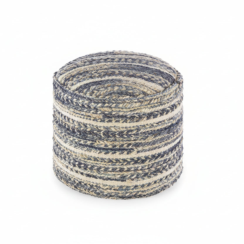 Grayville PTeal Hand Woven Jute Cylindrical Pouf