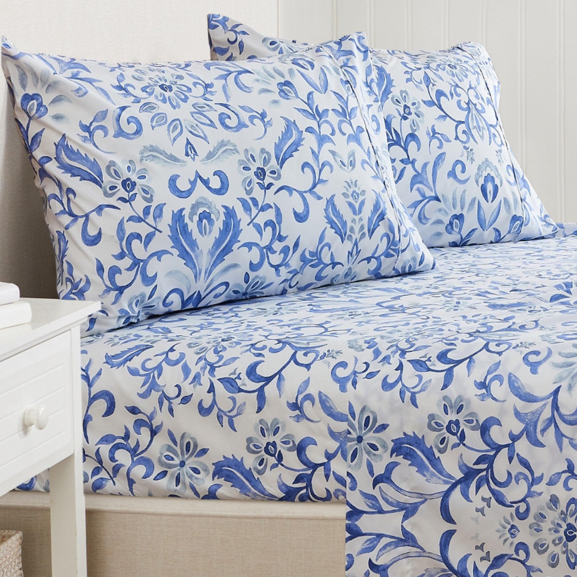4 Piece Watercolor Floral Microfiber Sheet - Delia Collection