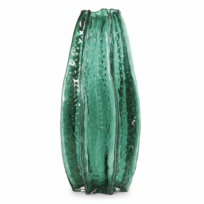 Green Glass Bubble Textured Vase