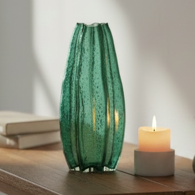 Green Glass Bubble Textured Vase