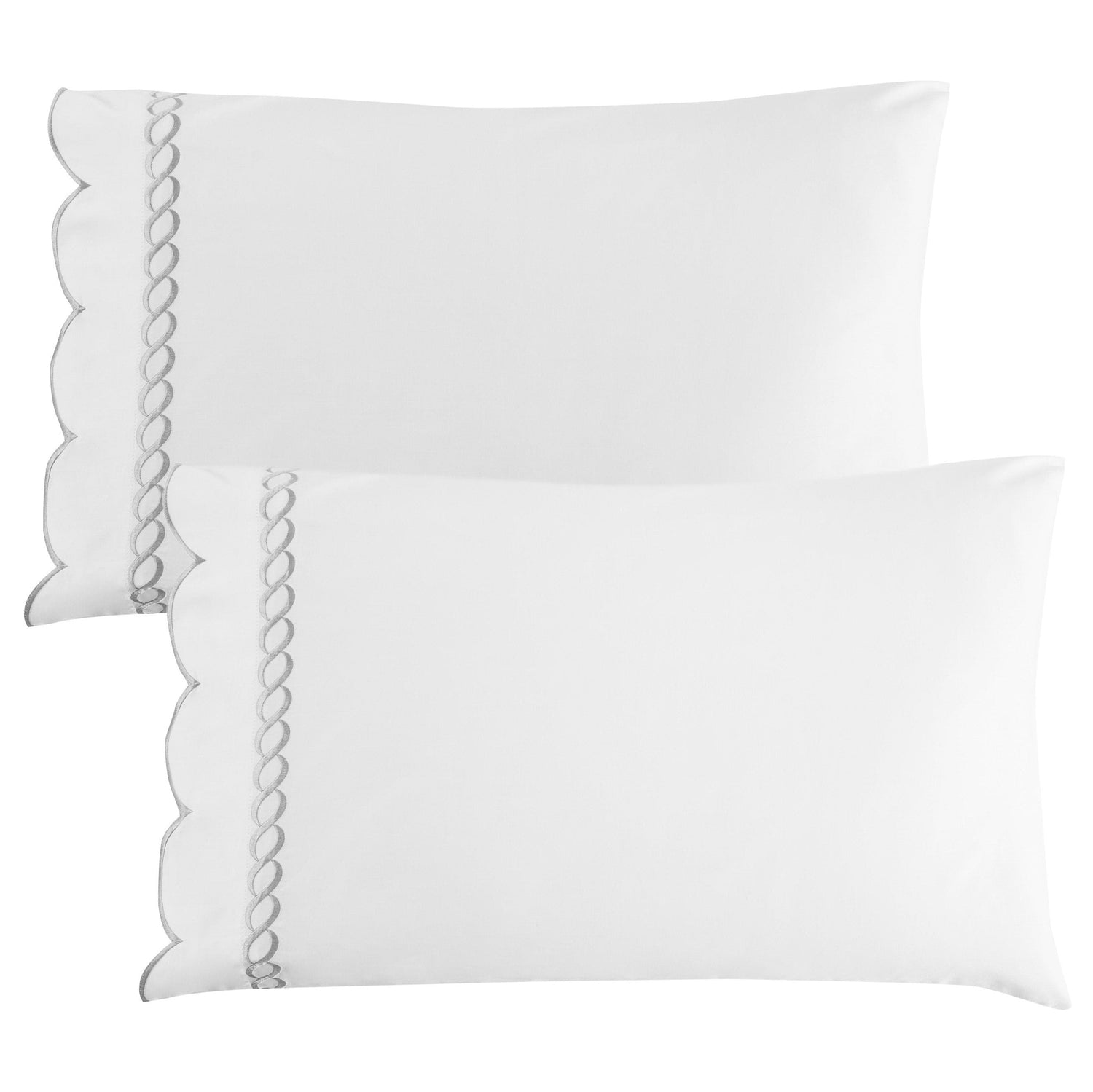 600 Thread Count Scallop Rope Embroidered Cotton Pillowcase Pair