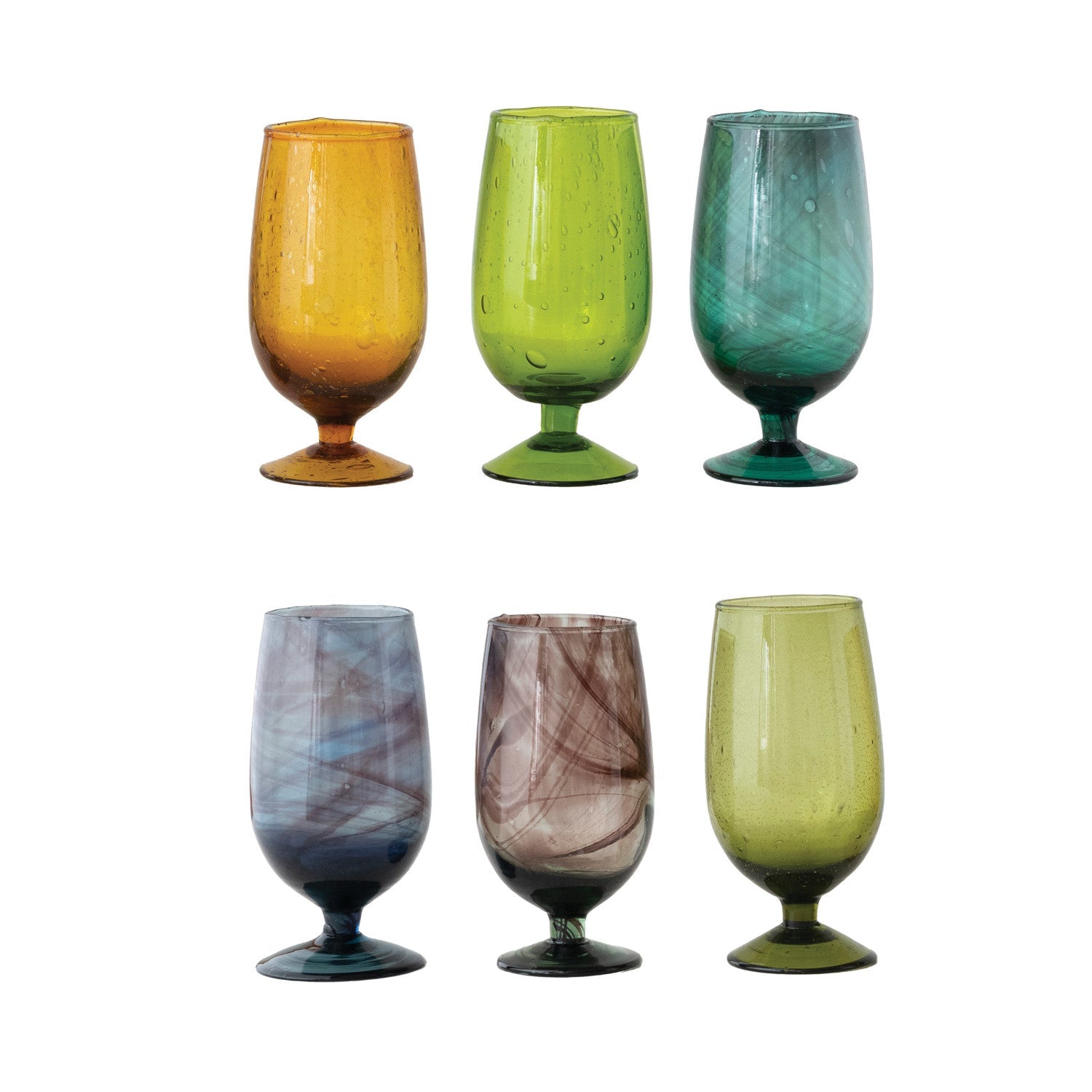 Hand-Blown Stemmed Drinking Wine Glass - 1 Pc, 6 Colors to Choose From.