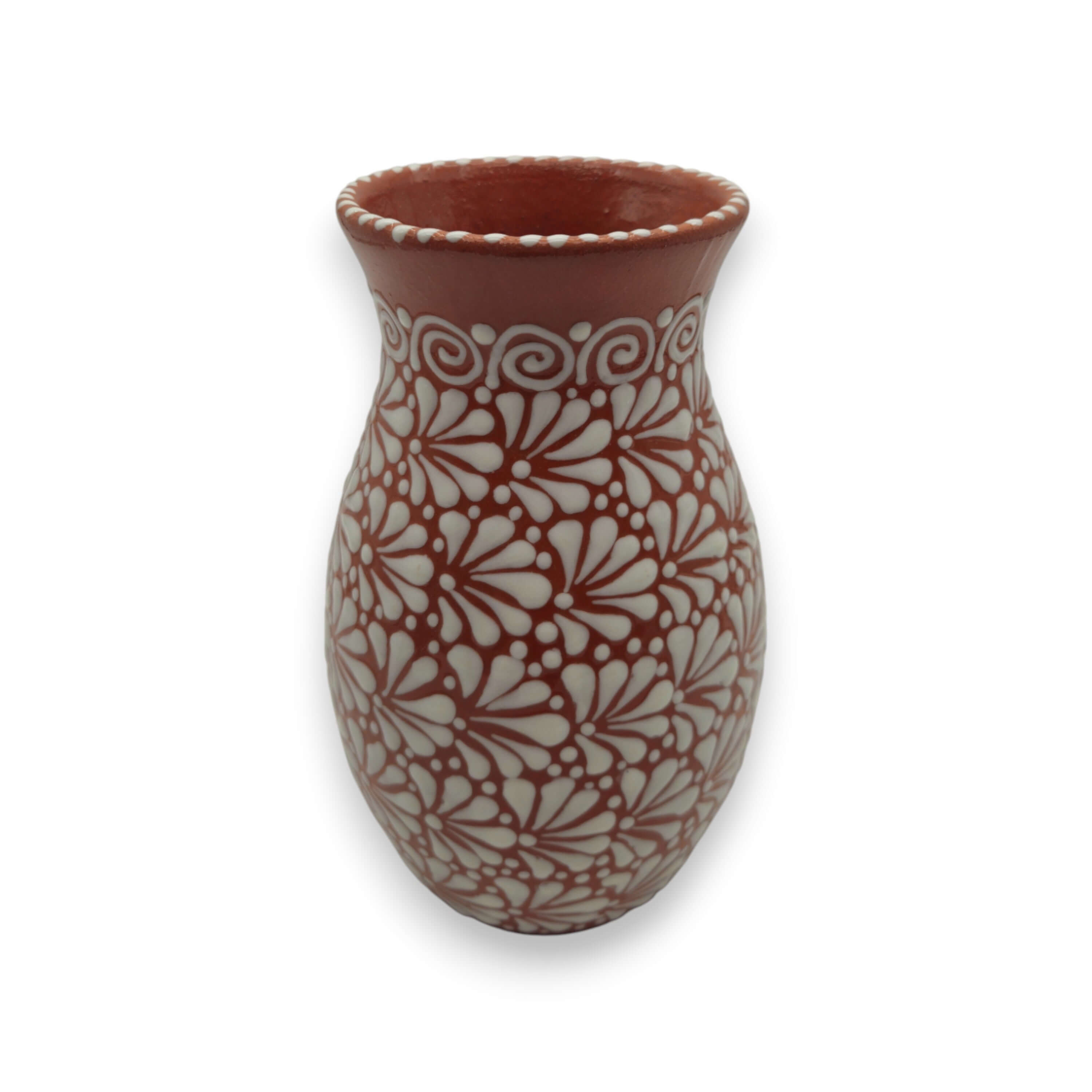 Handcrafted Talavera Vase | Brown &amp; White Relief Pottery