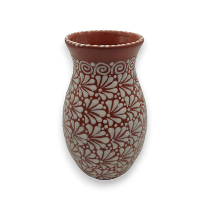 Handcrafted Talavera Vase | Brown &amp; White Relief Pottery