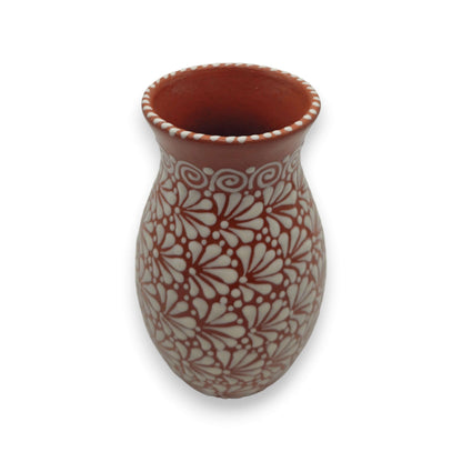 Handcrafted Talavera Vase | Brown &amp; White Relief Pottery