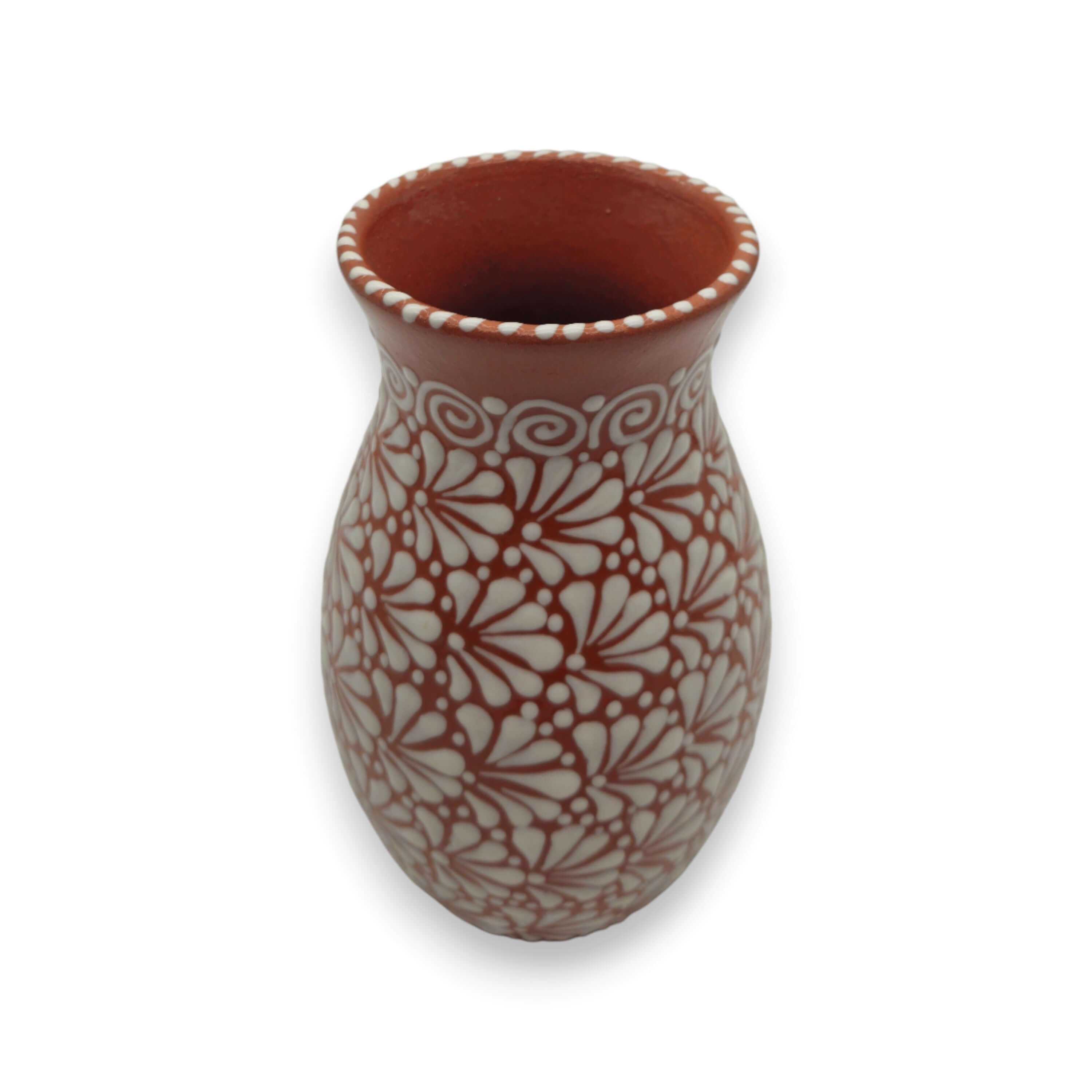 Handcrafted Talavera Vase | Brown &amp; White Relief Pottery