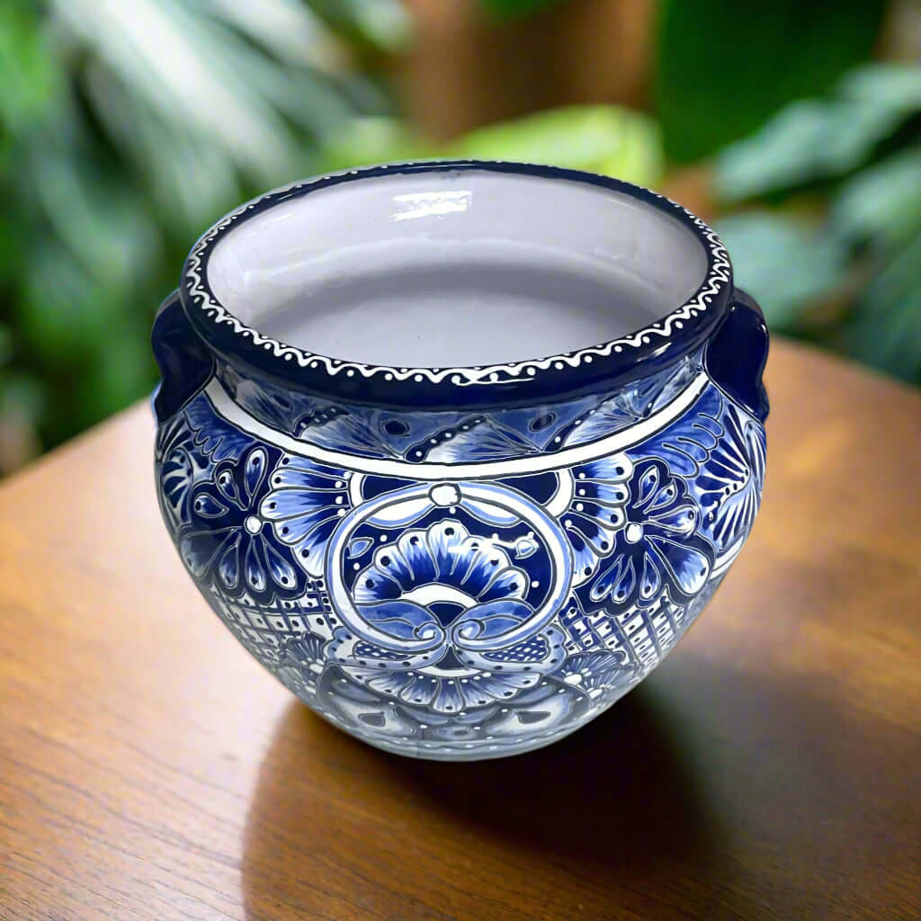 Handcrafted Talavera Planter | Blue &amp; White Flower Pot