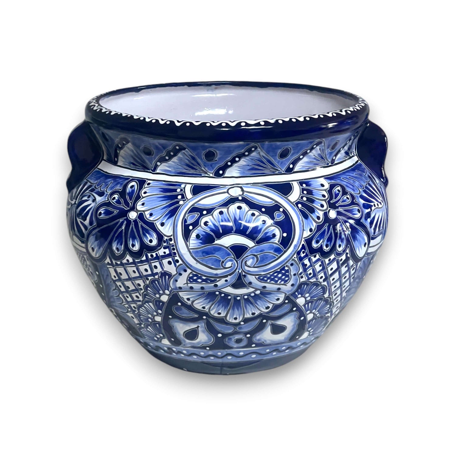 Handcrafted Talavera Planter | Blue &amp; White Flower Pot