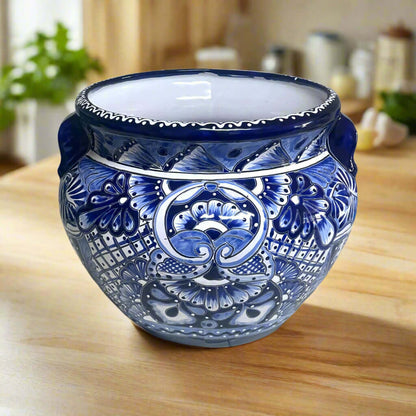 Handcrafted Talavera Planter | Blue &amp; White Flower Pot