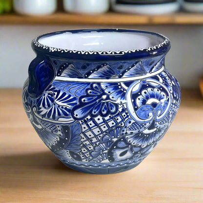 Handcrafted Talavera Planter | Blue &amp; White Flower Pot