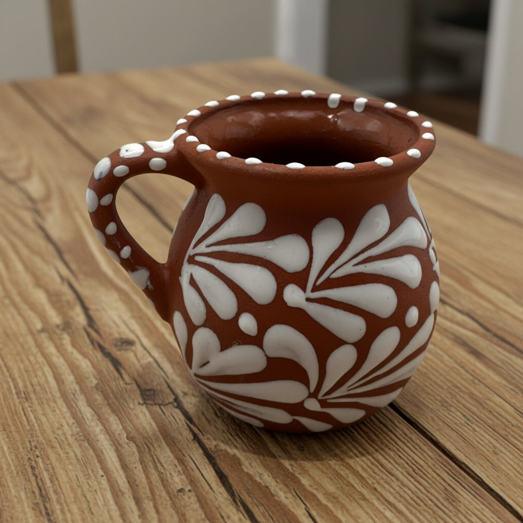 Terracotta Jarrito Mug | Handmade Mexican Relief Pottery Cup