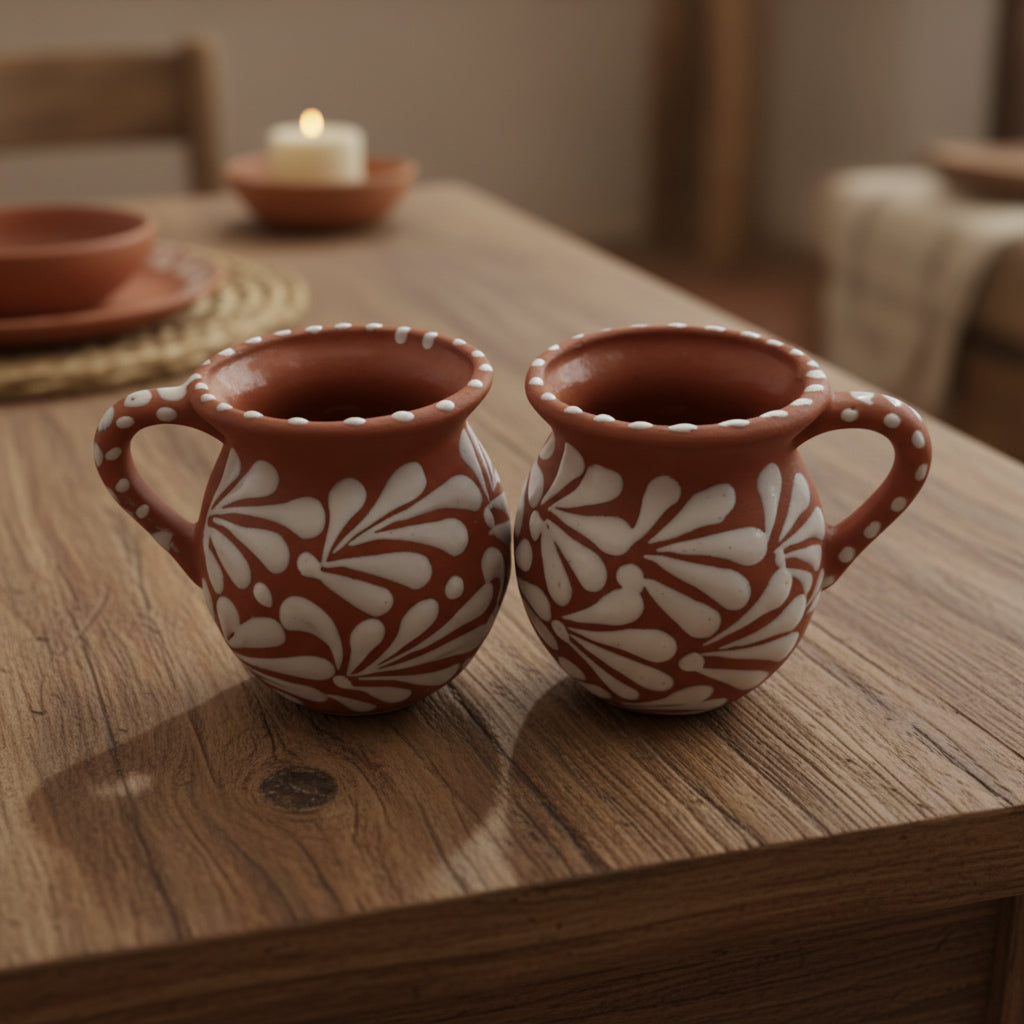 Terracotta Jarrito Mug | Handmade Mexican Relief Pottery Cup