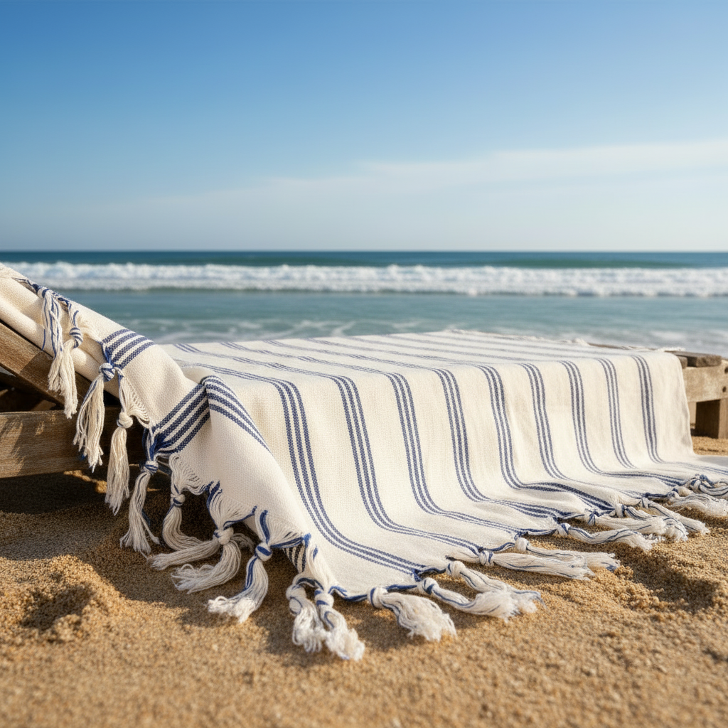 100% Cotton Striped Handwoven Turkish Towel in Indigo