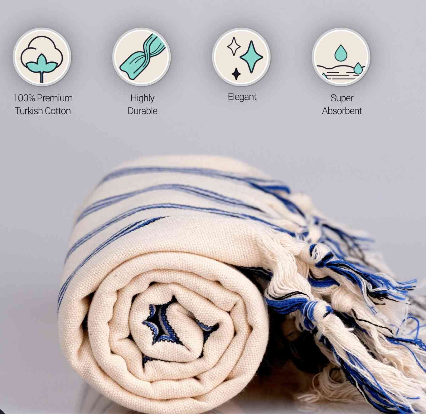 100% Cotton Striped Handwoven Turkish Towel in Indigo