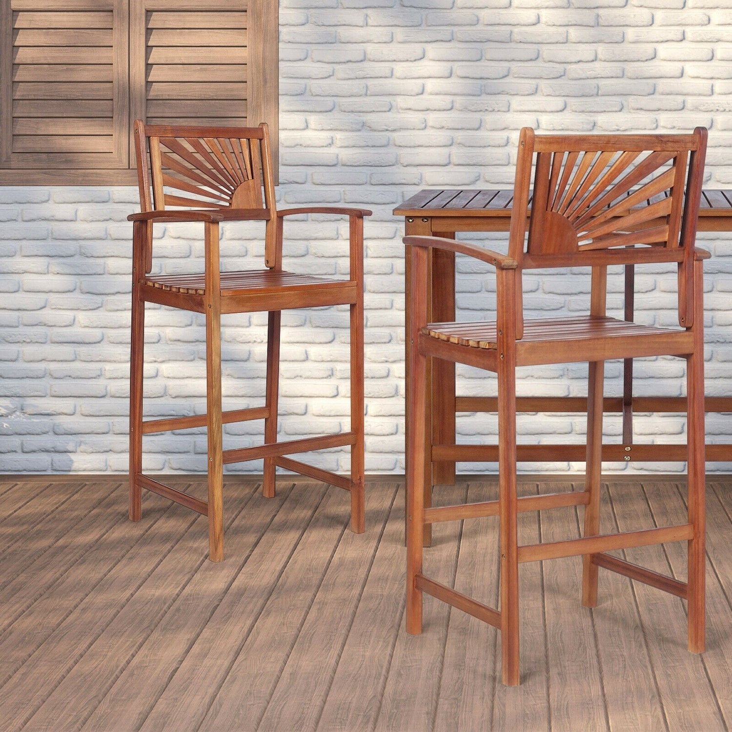 Set of 2 Outdoor Acacia Wood Sunray Bar Chairs
