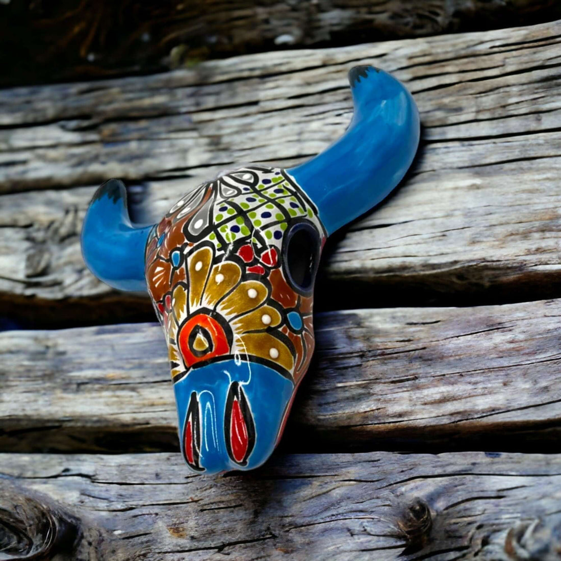 Talavera Bull Skull Wall Decor | Colorful Handmade Longhorn Art