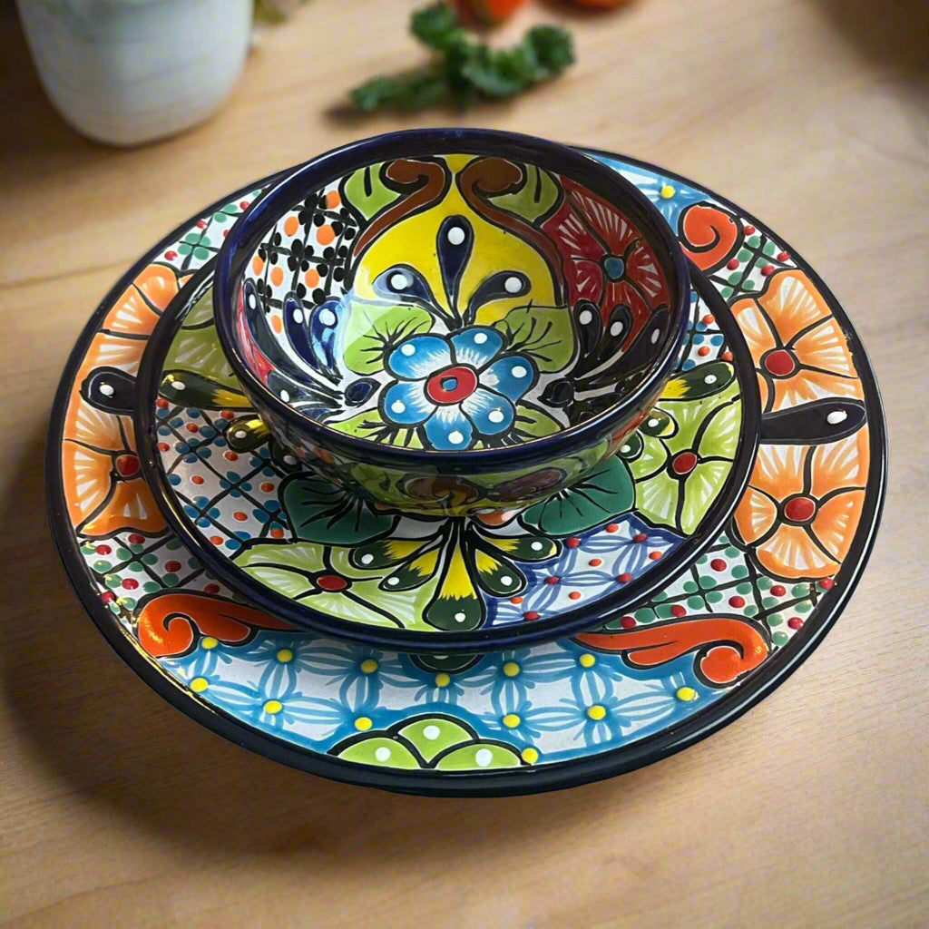 12-Piece Talavera Dinnerware Set | Mexican Ceramic Plates &amp; Bowls