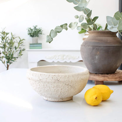 Whitewashed Textured Terra Cotta Decorative Bowl