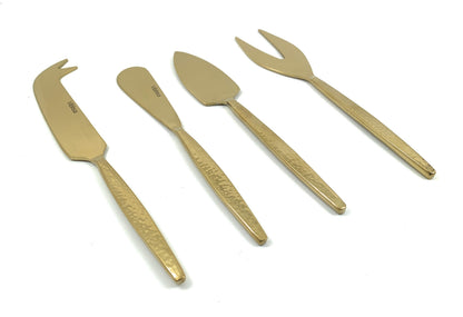 Set of 4 Stainless Steel Hammered Cheese Knives - Gold Finish