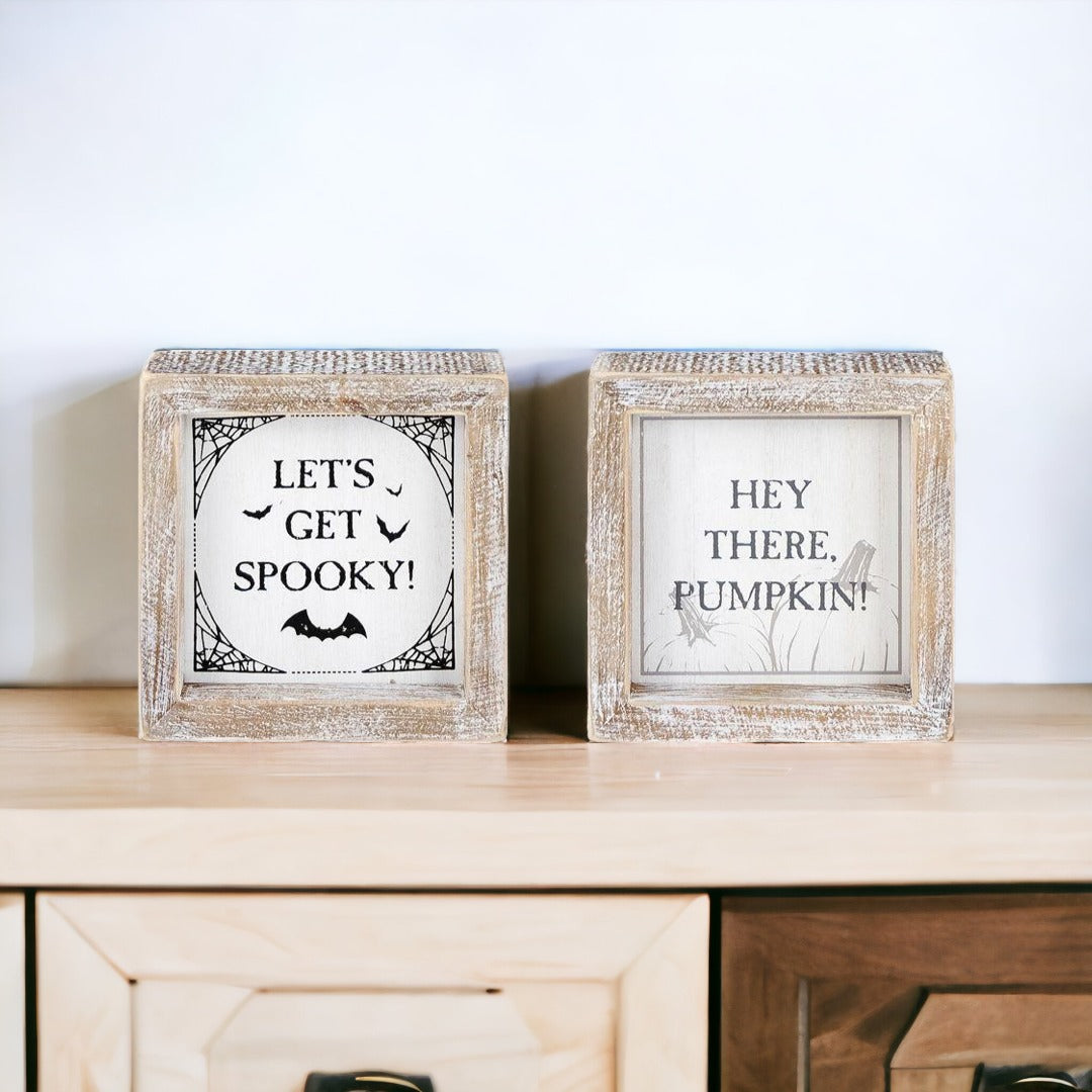 Pumpkin + Spooky | Double-Sided Wooden Sign