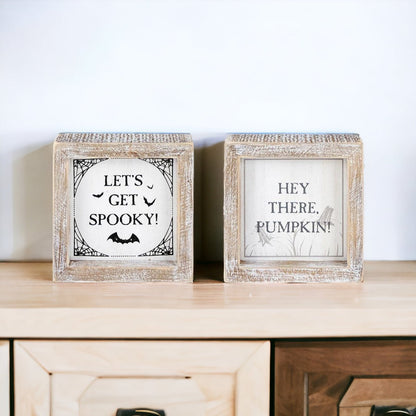 Pumpkin + Spooky | Double-Sided Wooden Sign