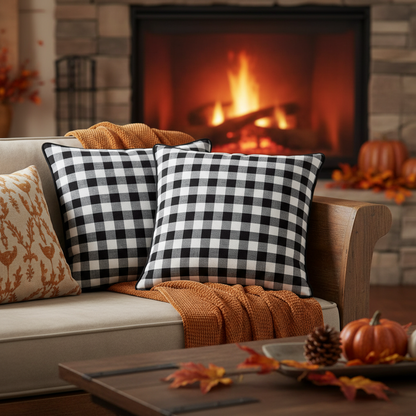 Set of 2 Buffalo Check Pillow Covers - 18x18 Inches