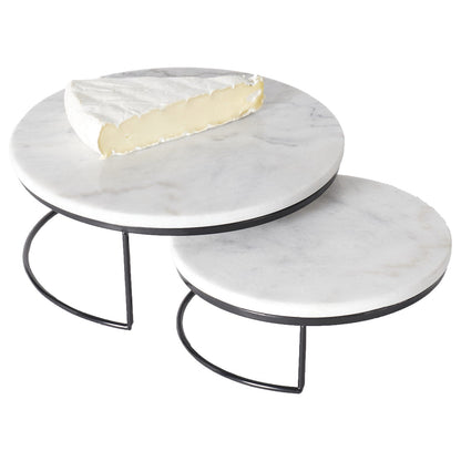 Set of 2 Round Nesting Table Risers - Marble/Black
