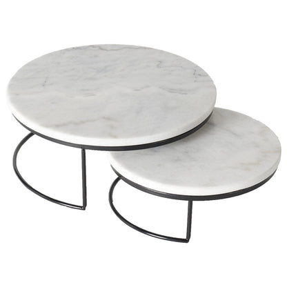 Set of 2 Round Nesting Table Risers - Marble/Black