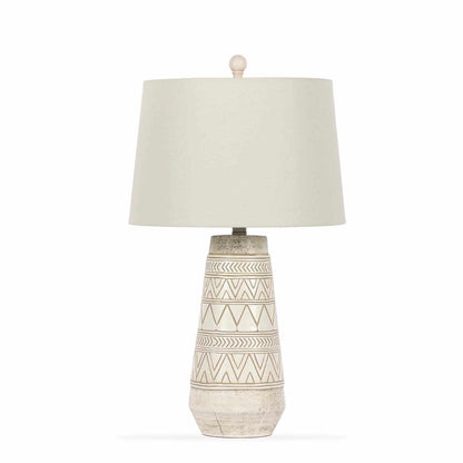 Tan and Cream Resin Lamp with White Linen Table Lamp